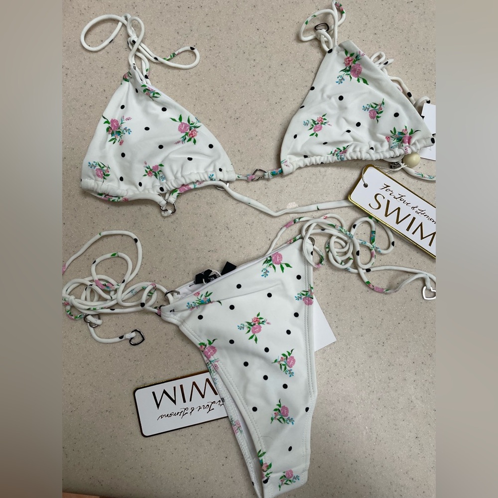 For Love And Lemons White Floral Bikini
